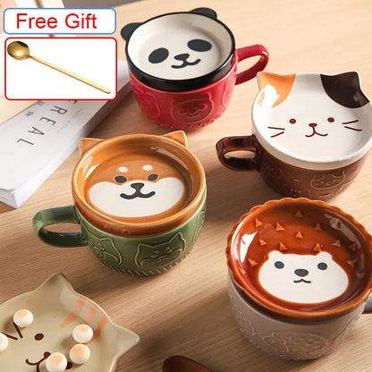 Cute Animal Mug, Japanese Style For Coffee and Tea, Shiba Inu, Cats, Panda Bear