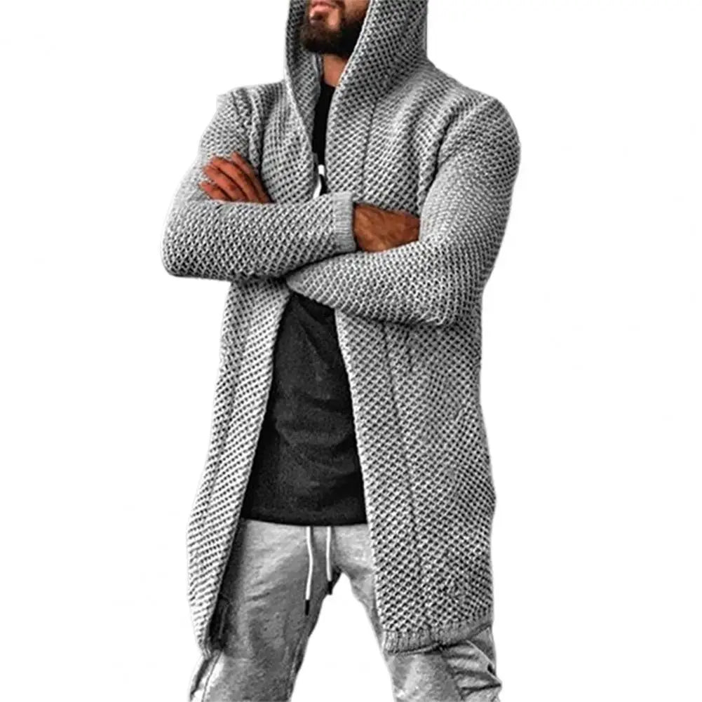 Men's Woolen Knitted Cardigan Sweater - Long Sleeved, Hooded