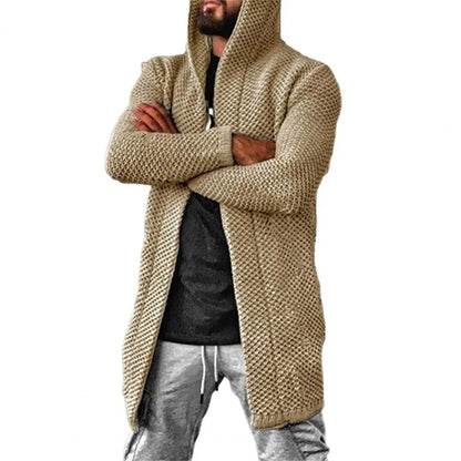 Men's Woolen Knitted Cardigan Sweater - Long Sleeved, Hooded