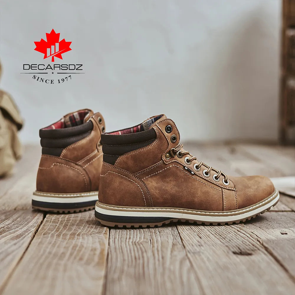 Outdoor Comfy Men Boots, High Quality Leather, Classic Design Plaid Lining, Premium Quality, Extra Durable