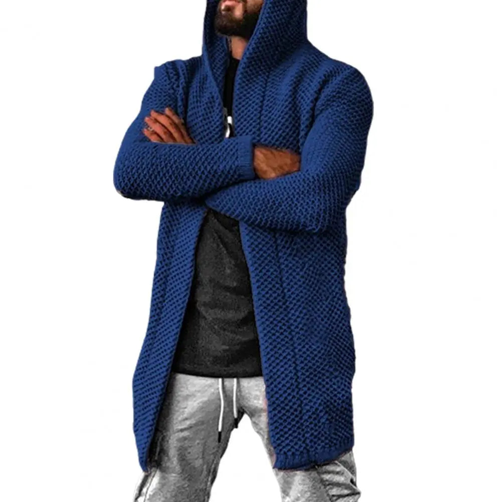 Men's Woolen Knitted Cardigan Sweater - Long Sleeved, Hooded