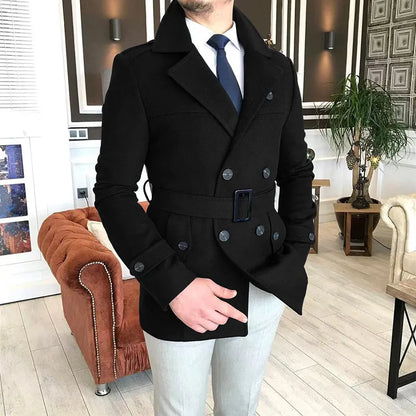 Men's Double Breasted Short Woolen Overcoat