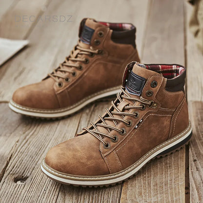 Outdoor Comfy Men Boots, High Quality Leather, Classic Design Plaid Lining, Premium Quality, Extra Durable