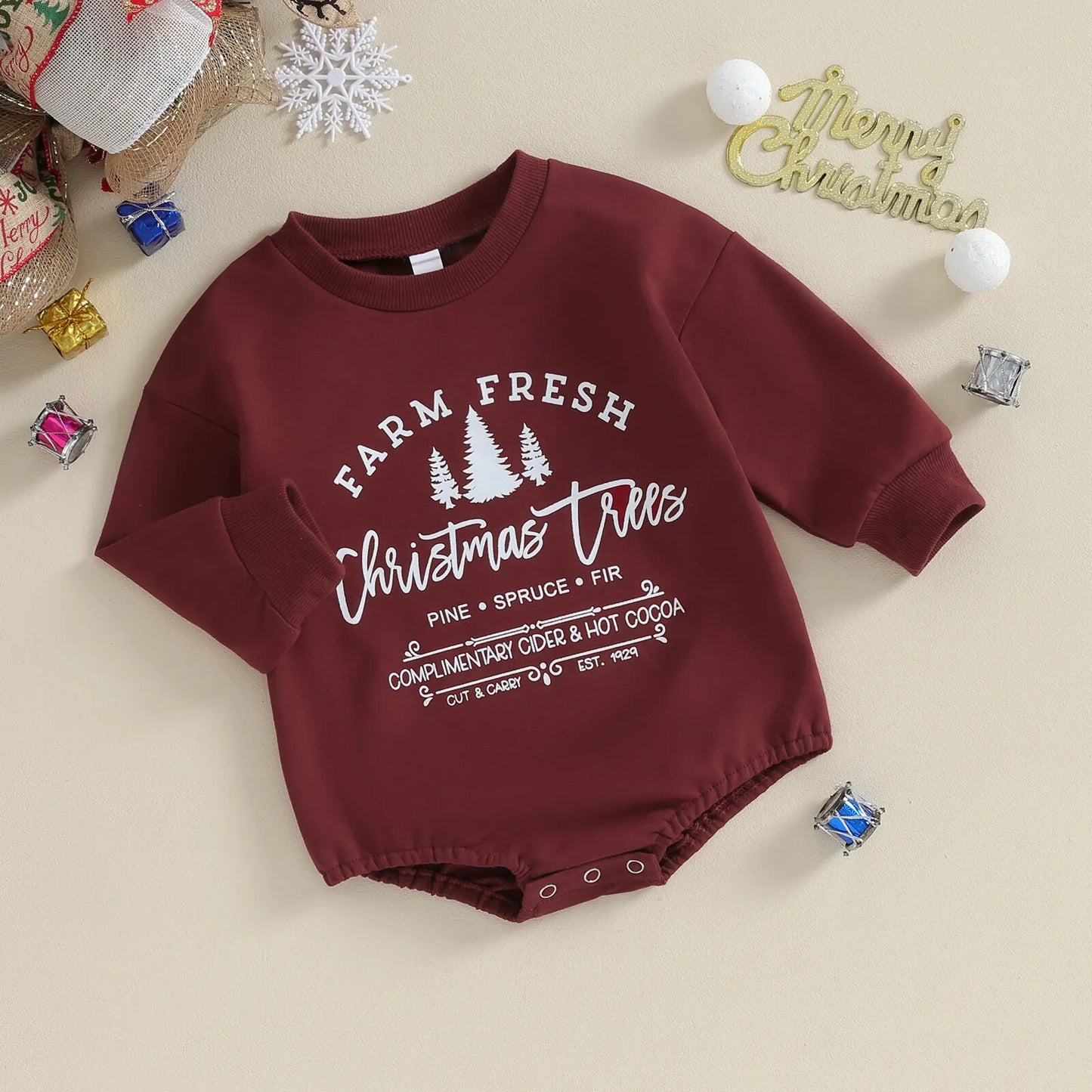 Christmas Romper with Xmas Trees  Long Sleeve 0-18 Month