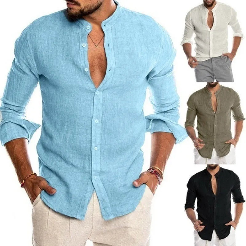 Men's Cozy standing neck cardigan style long sleeved Shirt