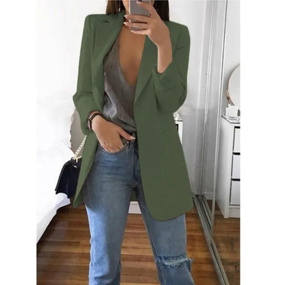 Casual Polo Neck Slim Fit Open Front Long Sleeve Women's Blazer