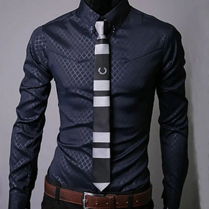 Men's Dress Checkered Shirts - Long Sleeve Tailored Slim Fit