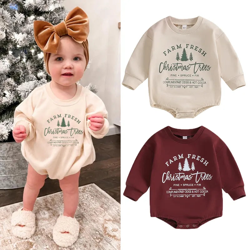 Christmas Romper with Xmas Trees  Long Sleeve 0-18 Month