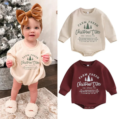 Christmas Romper with Xmas Trees  Long Sleeve 0-18 Month