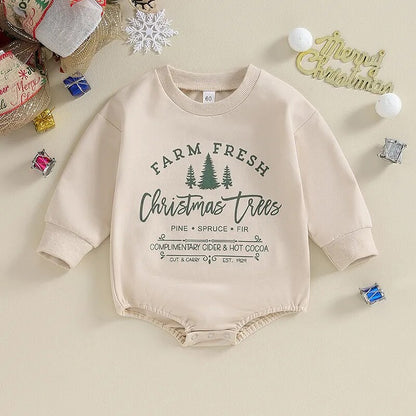 Christmas Romper with Xmas Trees  Long Sleeve 0-18 Month