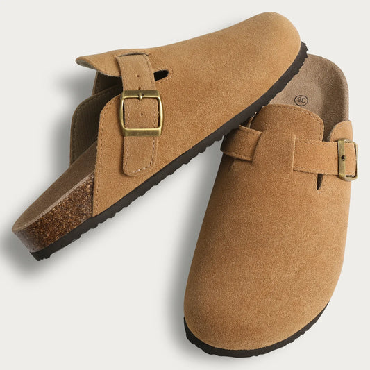 Litfun Boston Clogs Sandals for Women,   Suede Mules with Cork Insole and Arch Support