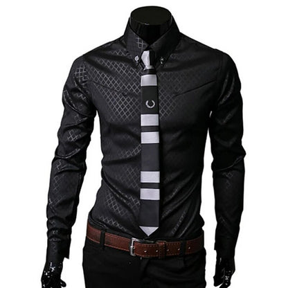 Men's Dress Checkered Shirts - Long Sleeve Tailored Slim Fit