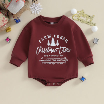 Christmas Romper with Xmas Trees  Long Sleeve 0-18 Month