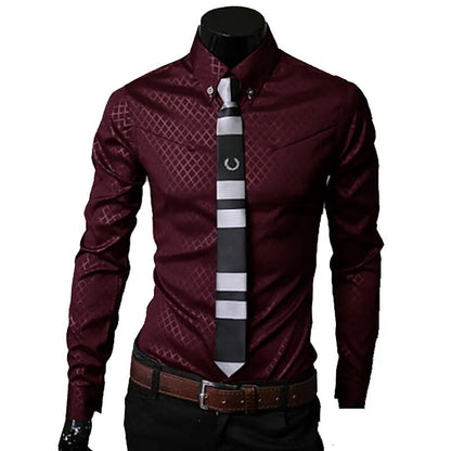 Men's Dress Checkered Shirts - Long Sleeve Tailored Slim Fit