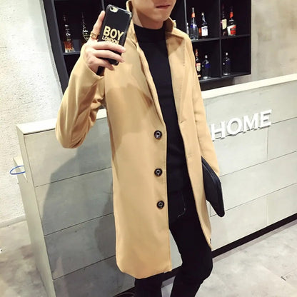 Men's Single Breasted Trench Coat / Autumn and Winter Jacket