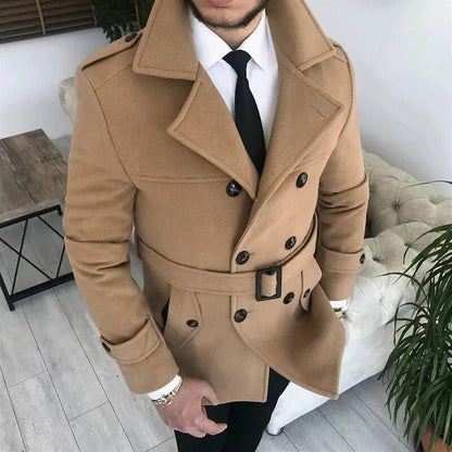 Men's Double Breasted Short Woolen Overcoat