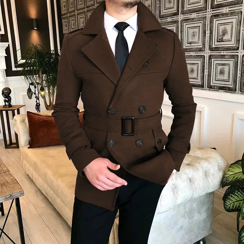 Men's Double Breasted Short Woolen Overcoat