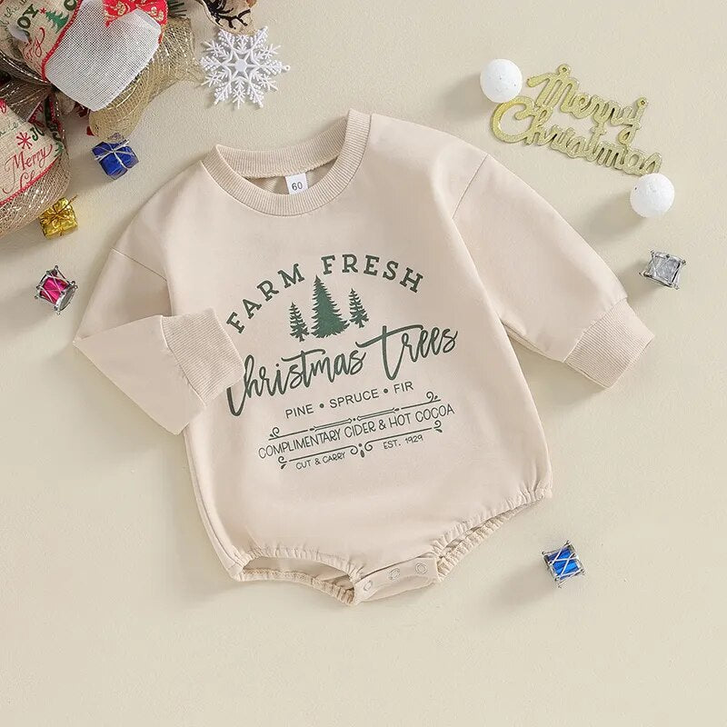 Christmas Romper with Xmas Trees  Long Sleeve 0-18 Month