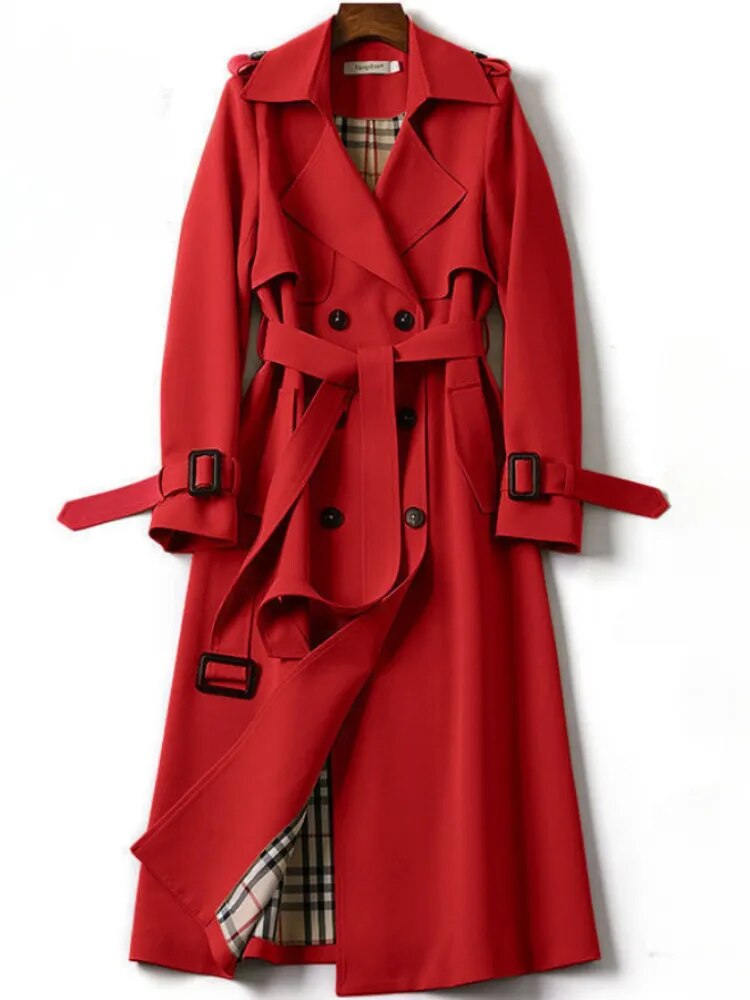 Women's 3/4 Length Double-Breasted Trench Coat with Belt