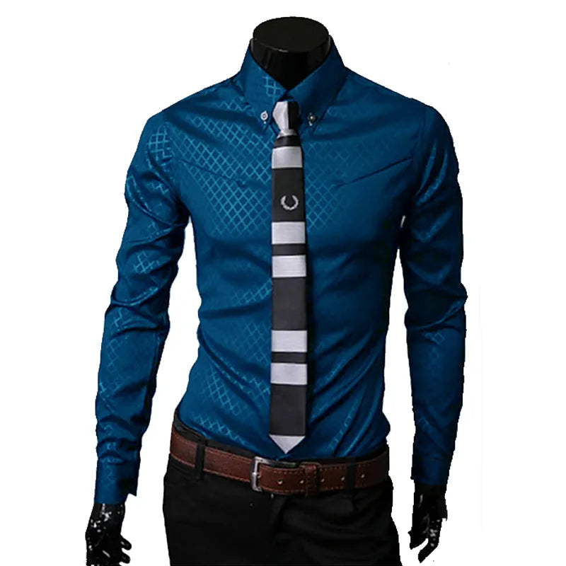 Men's Dress Checkered Shirts - Long Sleeve Tailored Slim Fit