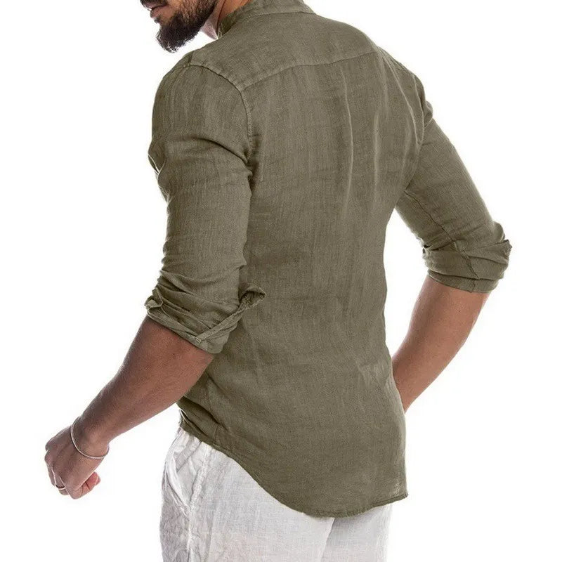 Men's Cozy standing neck cardigan style long sleeved Shirt