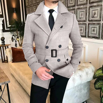 Men's Double Breasted Short Woolen Overcoat