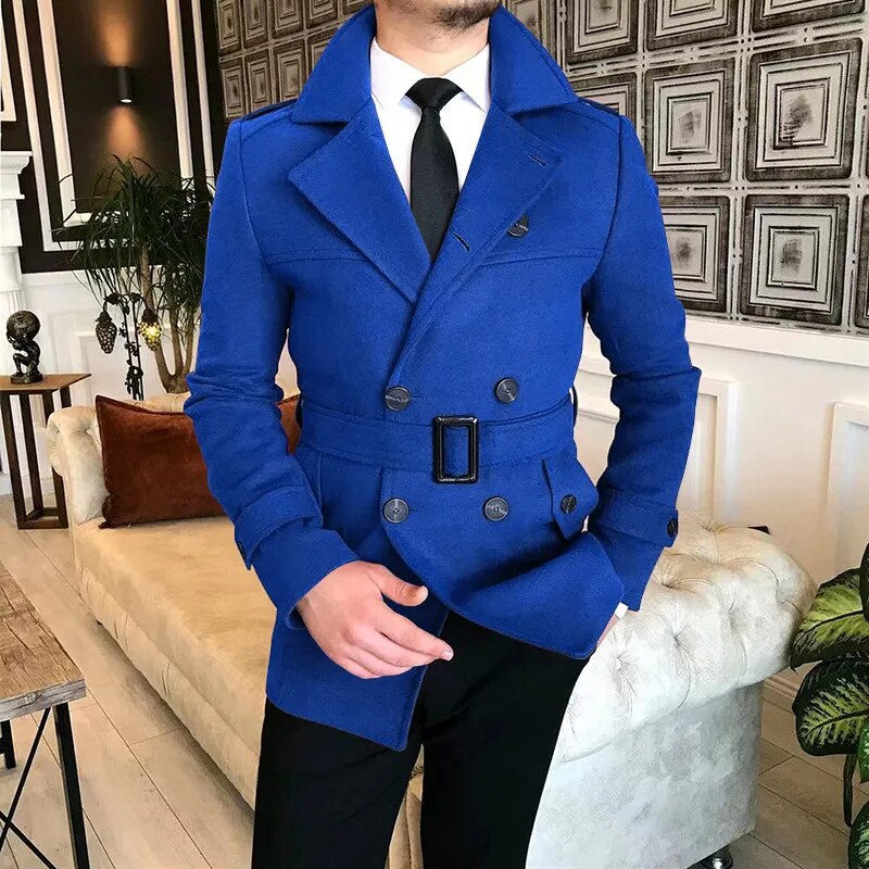 Men's Double Breasted Short Woolen Overcoat